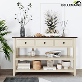 Bellemave® Solid Wood Console Table with Drawers, Retro Entryway Table with 3 Drawers and 2 Open Storage Shelves, Narrow Long Sofa Table, Navy - Bellemave