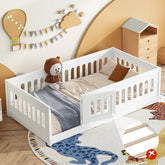 Bellemave® Solid Wood Floor Bed with Heightened Safety Guardrails and Door, No Slats Included - Bellemave