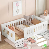 Bellemave® Solid Wood Floor Bed with Slats, Heightened Safety Guardrails and Door - Bellemave