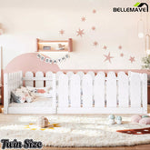 Bellemave® Solid Wood Montessori Floor Bed with Fence Guardrails, Low Profile Kids Floor Bed Frame - Bellemave