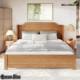 Bellemave® Solid Wood Platform Bed with Headboard, Natural Finish Minimalist Design, No Box Spring Needed - Bellemave