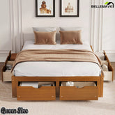 Bellemave® Solid Wood Platform Storage Bed with 6 Drawers, Pine Wood Storage Bed Frame - Bellemave