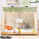Bellemave® Tent House Bed with Skylight and Lights, Kids Canopy House Bed with Deer Antler Design - Bellemave