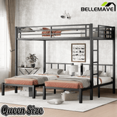 Bellemave® Triple Bunk Bed for Kids, Detachable Queen Over Twin & Twin Metal Bunk Bed with Guardrails, Ladder & Storage, Converts to 3 Separate Beds, Easy to Assemble - Bellemave
