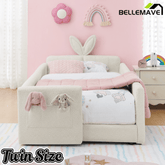 Bellemave® Twin Floor Bed with Slats & Guardrail, Wood Montessori Floor Bed, Boucle Fabric,No Box Spring Needed, Beige - Bellemave