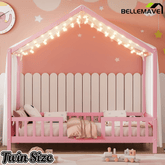 Bellemave® Twin House BedFrame with Canopy, Montessori Floor Bed, House Bed with Rails for Kids, Natural - Bellemave