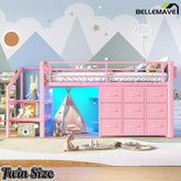 Bellemave® Twin Low Loft Bed with 9 Drawers, Storage Stairs & LED Lights for Kids, Black - Bellemave