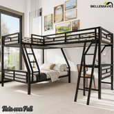 Bellemave® Twin Over Full Bunk Bed with a Twin Size Loft Bed Attached, with a Desk, Triple Sleeper Metal Bunk Bed, Black - Bellemave