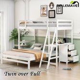 Bellemave® Twin over Full Bunk Bed with Built - in Desk and Three Drawers - Bellemave
