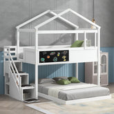 Bellemave® Twin over Full House Bunk Bed with Storage Staircase and Blackboard - Bellemave