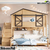 Bellemave® Twin Over Full House Bunk Bed with Storage Stairs and Shelves, Playhouse Bed for Kids & Teens - Bellemave