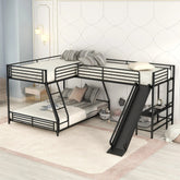 Bellemave® Twin over Full L - Shaped Bunk Bed with Twin Size Loft Bed,Built - in Desk and Slide - Bellemave