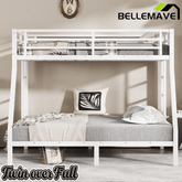 Bellemave® Twin Over Full Metal Bunk Bed with Ladder, Guardrail & Metal Slats for Adults & Teens, No Box Spring Required, White - Bellemave