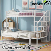 Bellemave® Twin over Full Metal Bunk Bed with Storage Staircase and Open Wardrobe - Bellemave