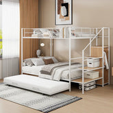 Bellemave® Twin Over Full Metal Bunk Bed with Trundle and Lateral Storage Ladder and Wardrobe - Bellemave