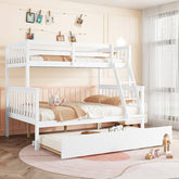 Bellemave® Twin Over Full Rubber Wood Bunk Bed with Twin Size Trundle Bed, Convertible Ladder and Guardrail(Convertible) - Bellemave
