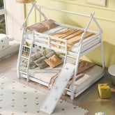 Bellemave® Twin over Queen House Bunk Bed with Climbing Nets and Climbing Ramp - Bellemave