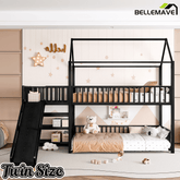 Bellemave® Twin Over Twin Bunk Bed with Slide, Kids House Floor Bunk Bed with Storage Stairs and Full Length Guardrail - Bellemave