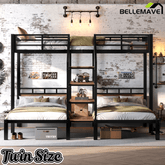 Bellemave® Twin Over Twin Over Twin Bunk Bed with Shelf and Storage Stairs, Metal Triple Bunk Bed Frame with Safety Guardrails, Black - Bellemave