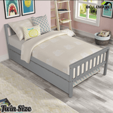 Bellemave® Twin Platform Bed with Pull - Out Trundle | Solid Rubber Wood, Slatted Headboard - Bellemave