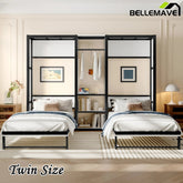 Bellemave® Twin Size 2 in 1 Design Metal Foldable Murphy Bed with Wardrobe, Shelves and Power Outlets, - Bellemave