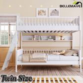 Bellemave® Twin Size Bunk Bed with 3 Storage Shelves, Safety Guardrails & Interchangeable Ladder, Space Saving Design for Kids Room, White - Bellemave
