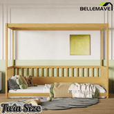 Bellemave® Twin Size Canopy Bed Frame with 4 Posters and Guardrails, Twin Size Montessori Floor Bed with High Fence - Bellemave