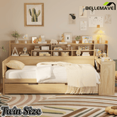 Bellemave® Twin Size Daybed with Trundle Bed and Desk, Wooden Daybed with Storage Shelves, Natural - Bellemave