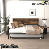 Bellemave® Twin Size Daybed with Trundle & Storage Headboard, Metal Twin Daybed Frame with LED Lights & Charging Station for Living Room, Apartment, Bedroom - Bellemave