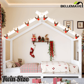 Bellemave® Twin Size House Bed Frame for Kids,Solid Wood Montessori Floor Bed Frame with Support Slats and Roof,Natural - Bellemave