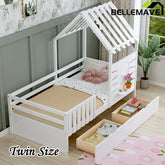 Bellemave® Twin Size House Bed With 2 Storage Drawers and Guardrails,Roof and Window - Bellemave