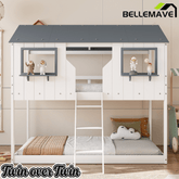 Bellemave® Twin Size House Bunk Bed with Roof and Window, Guardrail and Ladder - Bellemave