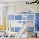 Bellemave® Twin Size House Bunk Bed with Safety Guardrail, Convertible Slide and Ladder - Bellemave