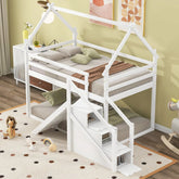 Bellemave® Twin Size House Bunk Bed with Slide and Staircase - Bellemave