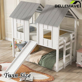 Bellemave® Twin Size House Bunk Bed with Slide and Windows - Bellemave