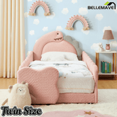 Bellemave® Twin Size Kids Daybed with Dinosaur - Shaped Headboard, Upholstered Boucle Fabric Bed with Safety Guardrail for Girls and Boys - Bellemave