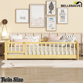 Bellemave® Twin Size Kids Montessori Floor Bed,Twin Floor Bed Frame with Slats and Bookcase,Solid Wood Montessori Bed for Girls Boys,White - Bellemave