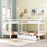 Bellemave® Twin Size L - Shaped Bunk Bed with Drawers - Bellemave