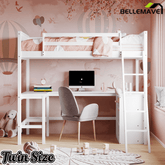 Bellemave® Twin Size Loft Bed with Shelves and Desk - Bellemave
