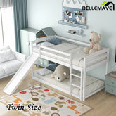 Bellemave® Twin Size Low Bunk Bed with Convertible Slide and Ladder - Bellemave