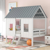 Bellemave® Twin Size Low House Loft Bed with Roof and Two Front Windows - Bellemave