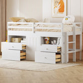Bellemave® Twin Size Low Loft Bed with 4 Drawers, Underneath Cabinet and Shelves - Bellemave