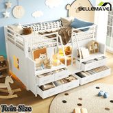 Bellemave® Twin Size Low Loft Bed with 8 Fabric Storage Drawers for Kids,Metal Loft Bed Frame with Shelves & LED Lights - Bellemave