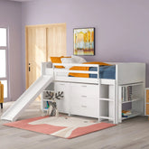 Bellemave® Twin Size Low Loft Bed with Cabinets, Shelves and Slide - Bellemave
