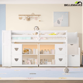 Bellemave® Twin Size Low Loft Bed with Shelves, Storage Headboard, and Stair of Grey Color - Bellemave