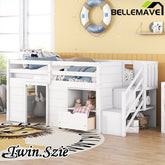 Bellemave® Twin Size Low Loft Bed with Stair, Drawer and Shelf, Built - In Space Under Bed - Bellemave