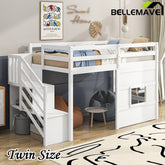 Bellemave® Twin Size Low Loft Bed with Storage Staircase and Window - Bellemave