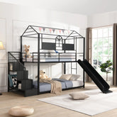 Bellemave® Twin Size Metal Bunk Bed with Slide and Steps - Bellemave