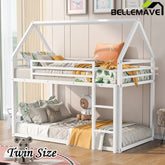 Bellemave® Twin Size Metal House Bunk Bed with Built - in Ladder/with Slide - Bellemave