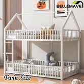 Bellemave® Twin Size Metal House Bunk Bed with Fence and Door - Bellemave